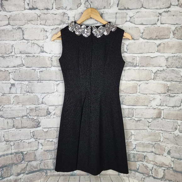 Vintage Leumann Italian Made Crepe Fit and Flare Dress Black Sequin Collar - Picture 8 of 14